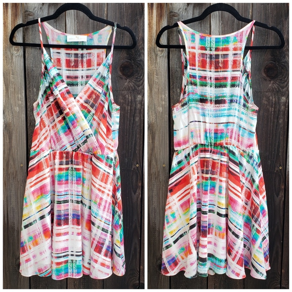 Amanda Uprichard Silk Multicolored Wrap Bust Dress